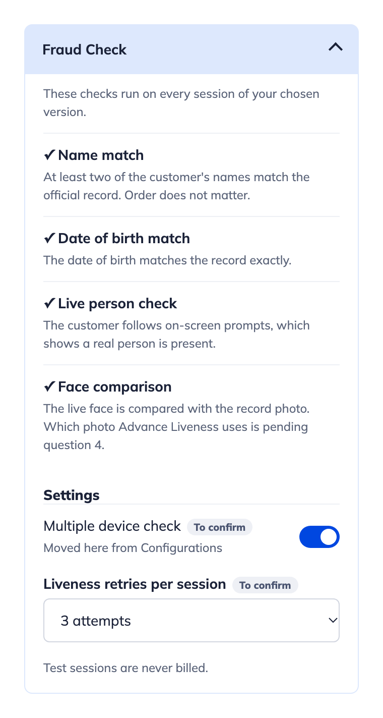Fraud Check panel