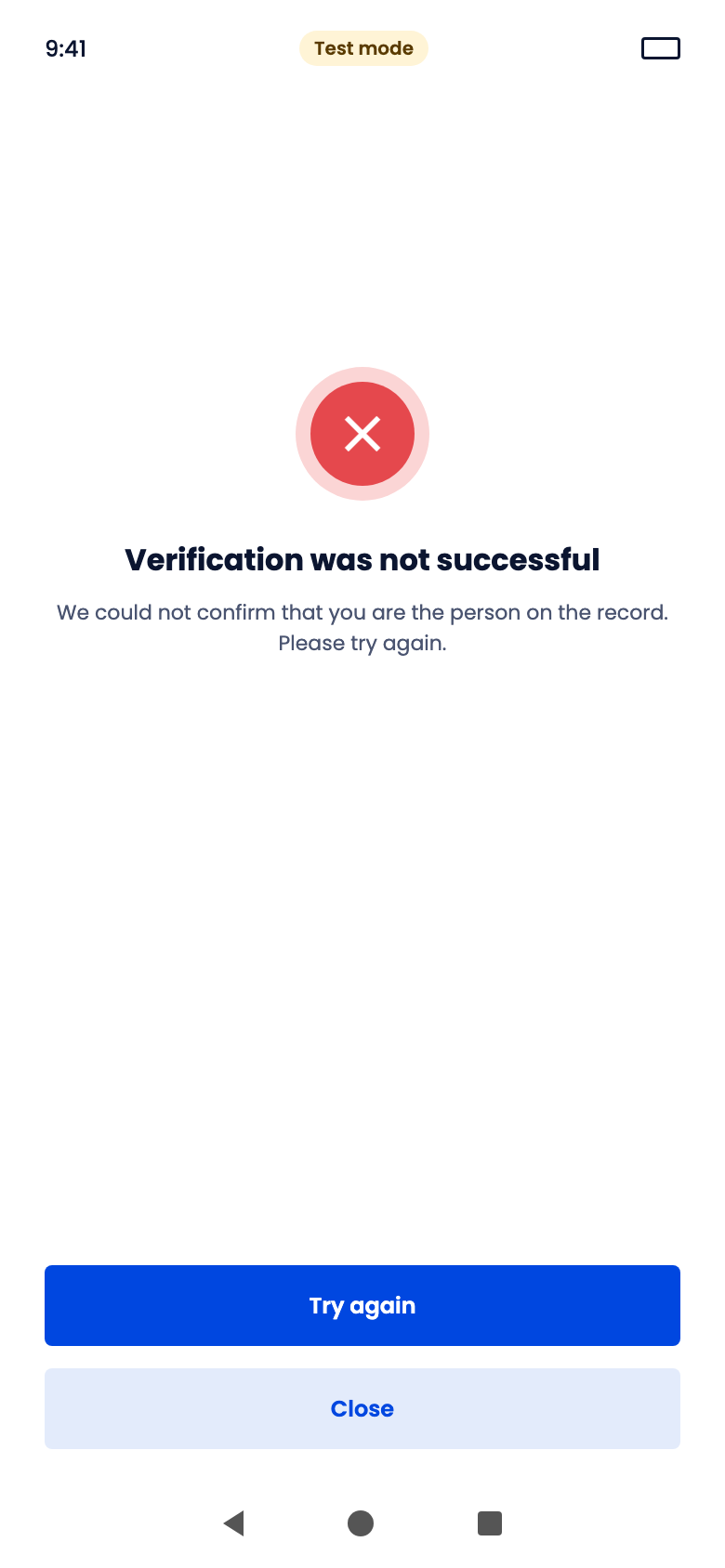 Verification was not successful screen