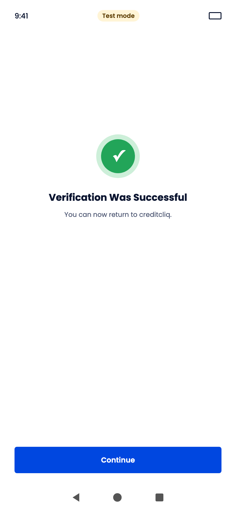 Verification was successful screen